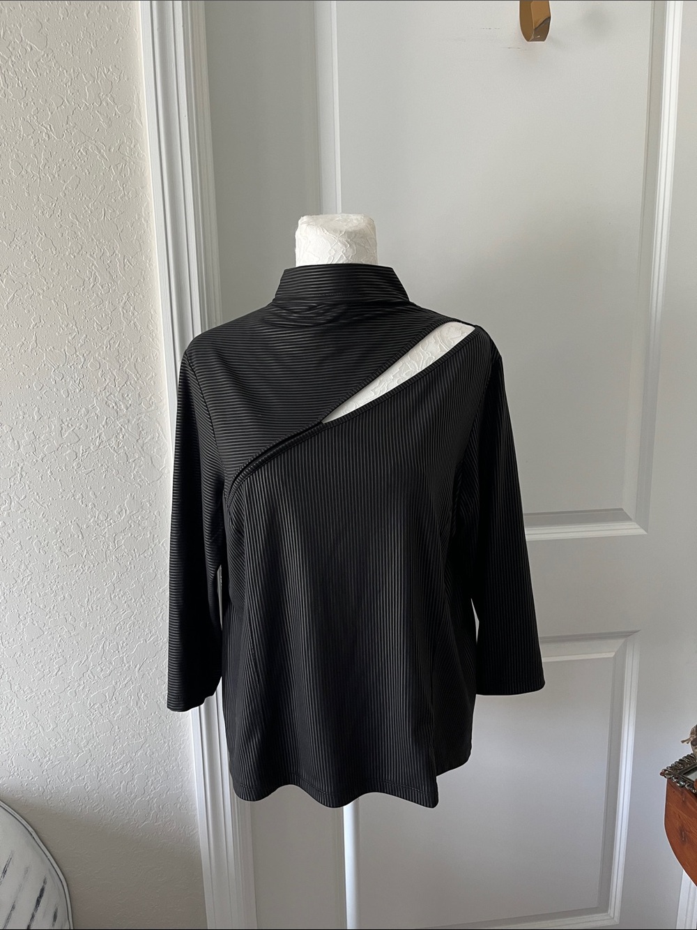 jamie sadock Black Asymmetric Cutout Long Sleeve Top Zip Neck